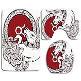 N\A Astrologiekalender Bull Classic Animal Figure Person Symbolisches Design rutschfeste Badematte Badezimmer Toilettensitzbezug und Teppich Weihnachtsdekor 3St