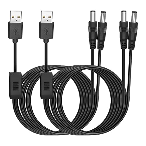 2 cables de alimentación USB a DC5521 – 5 V USB A macho a doble CC 0.217 x 0.083 in macho Cable conector de barril de alimentación para ventilador,