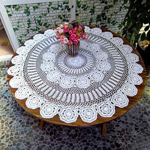 Damanni White Cotton Handmade Crochet Lace Tablecloth Doilies Table Overlay,Round,35 Inch