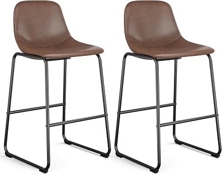 Rfiver Pu Faux Leather Bar Stools Set of 2Brown, 30" Counter Chair x2