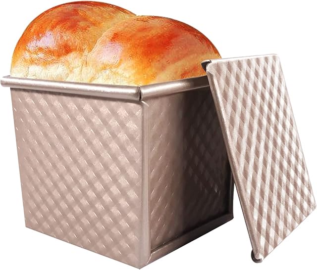 OGIBRIDI Bread Toast Mold with Cover Non-Stick Mini Pullman Loaf Tin with Lid Aluminum Alloy Square Loaf Pan Toast Bread Box Cube Bread Tins Sandwich Loaf Bread Pan for Baking 0.55bl