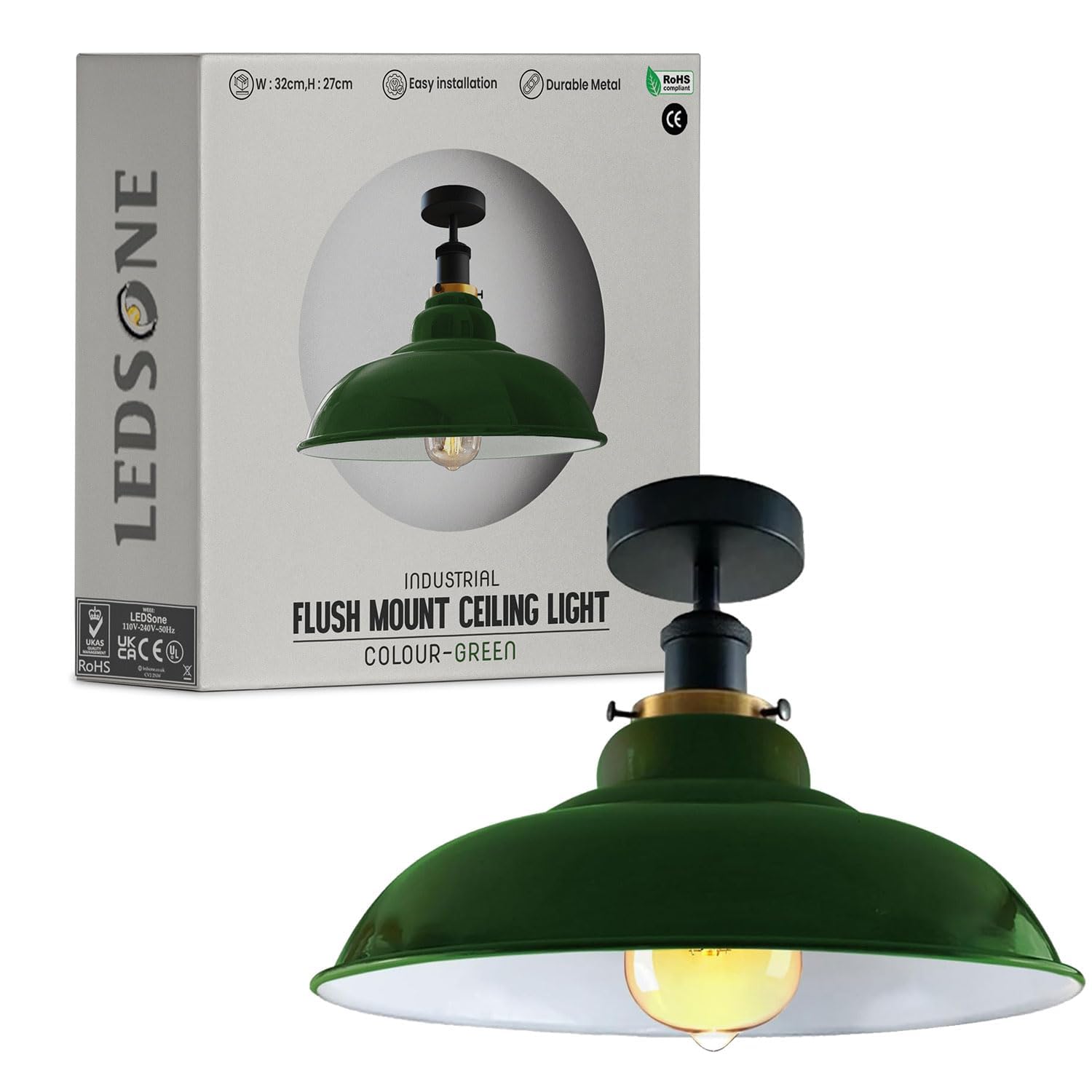 LEDSone Industrial Vintage Ceiling Light Semi Flush Mount Metal Lamp