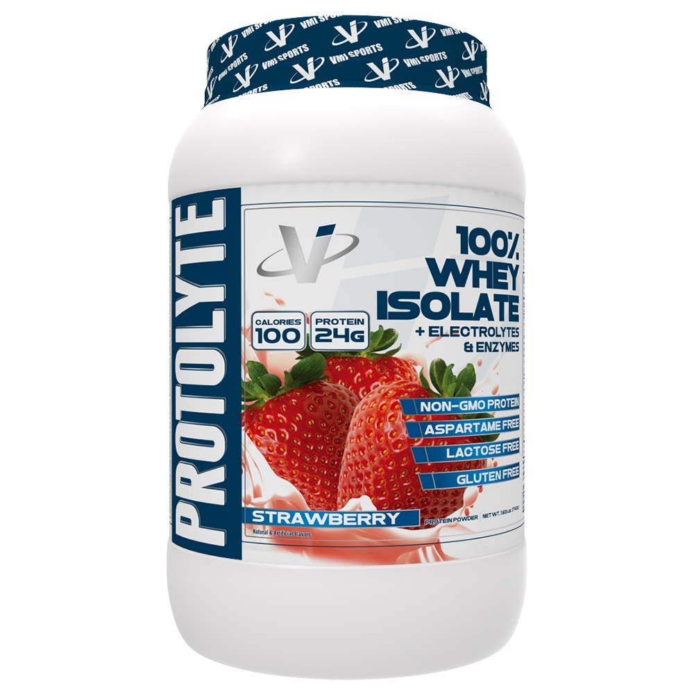 VMI Sports Protolyte 100% Whey Isolate Protein Powder, Strawberry Milkshake, 1.63Lb, With Amino Acids, Electrolytes, Enzymes, High Protein, Gluten Free, Lactose Free, Sugar Free