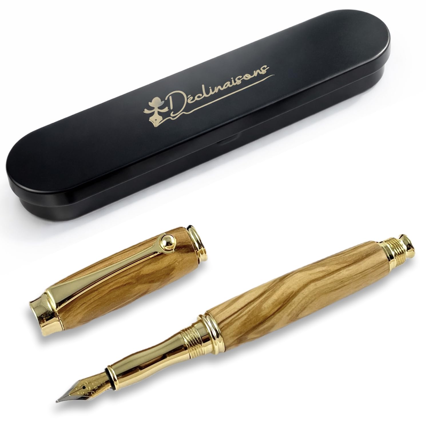 Stylo Plume Premium Bois Olivier d’Italie, Fabriqué à la Main en France, Cadeau Stylo Personnalisé avec Gravure, Livré avec boîte Métal | Cadeau Entreprise, Noël, Anniversaire, Mariage