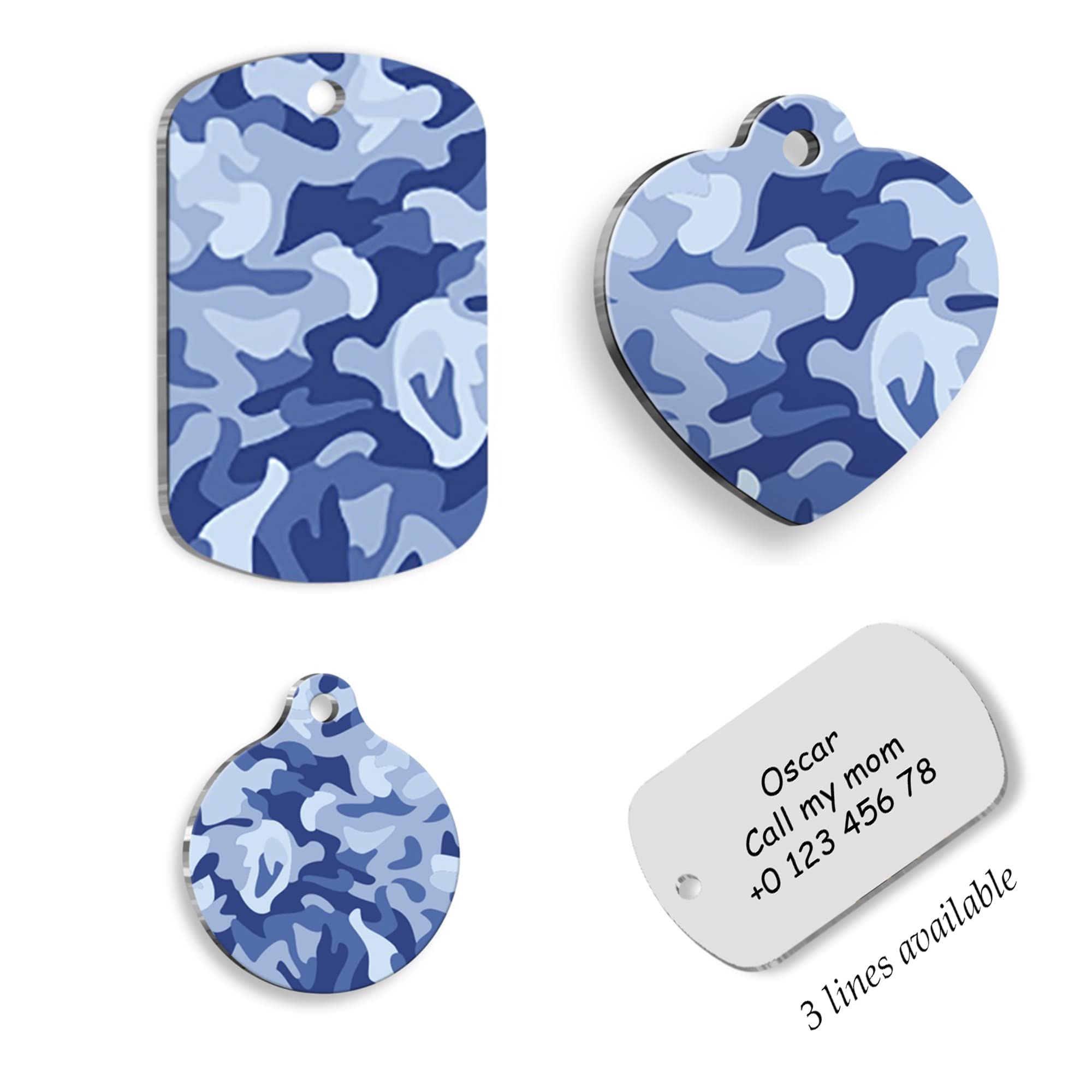 Blue Camouflage Military Army Personalized Dog Tag - Custom Name Tag - ID Tag for Dog & Cat - Customized Pet Tags - Dog Name Tag - Cat Name Tag - Engraved Dog Tag (Rectangle)