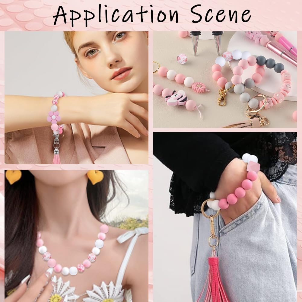 SUNNYCLUE Liefde Siliconen Kralen Sleutelhanger Maken Kit Siliconen Sleutelhanger Kralen Brief Paars Ronde Kubus Kraal voor Sieraden Maken Kits Vrouwen Volwassen DIY Sleutelhangers Sleutelhangers
