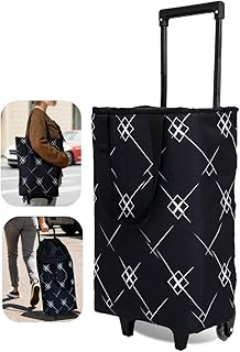 Foldable Rolling Bag, Portable Small Shopping Cart with Wheels, Collapsible Shopping Tote with Stylish