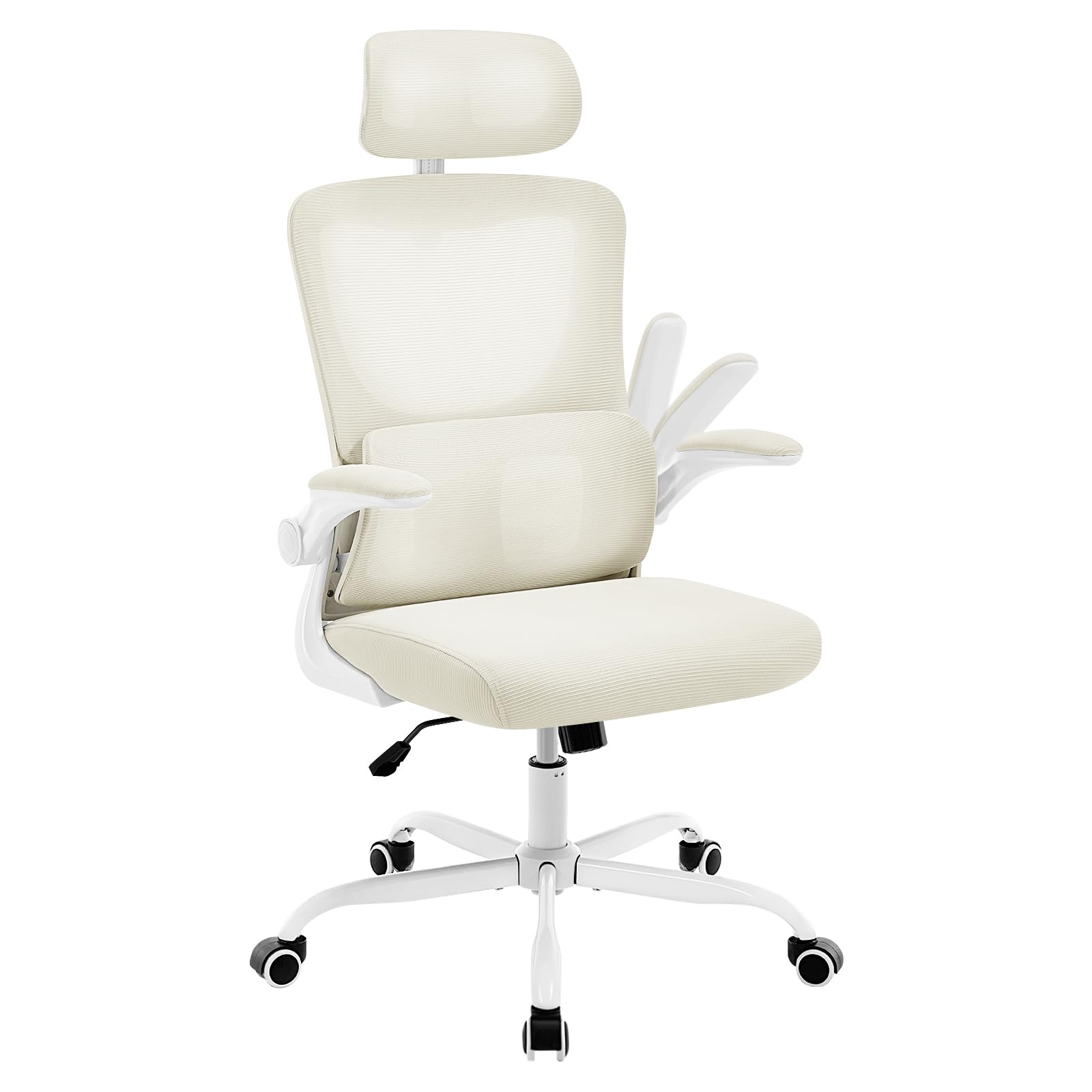 WOLTU Silla Oficina Ergonómica, Silla Trabajo con Reposabrazos, Reposcabezas y Soporte Lumbar, Sillas con Respaldo Inclinable de Tela Malla, Sillas Escritorio Giratoria, Beige, BS161be