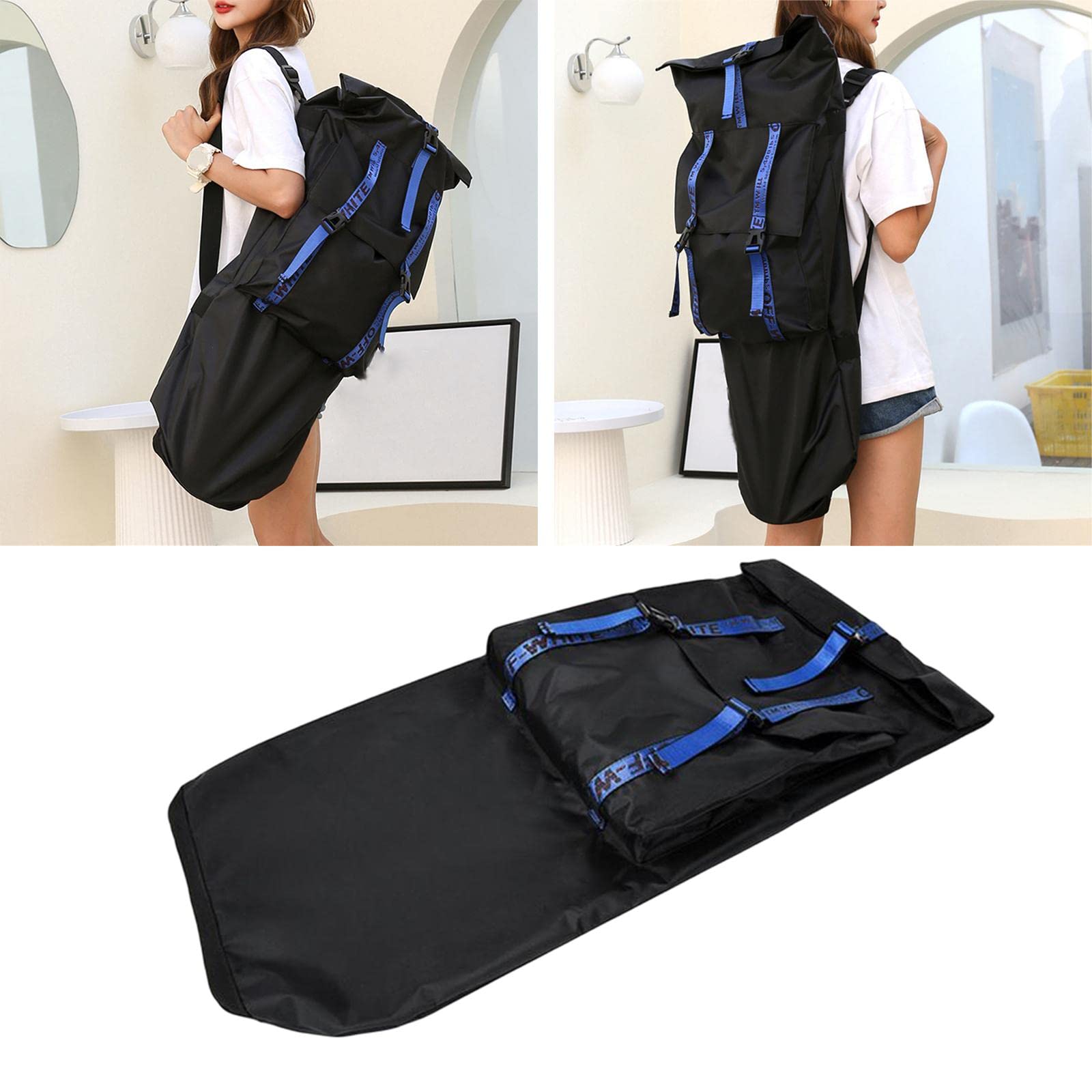 Sac Skateboard Porte-Pochette Sac Épaule Bandoulière Réglable Pochette Protection Pliable en Tissu Oxford Imperméable Pratique Adapté au