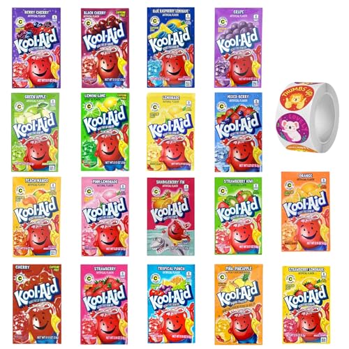 Kool Aid Packets Ultimate Variety - 18 Drink Mix Packets - Includes Cherry, Grape, Lemonade, Mixed Berry, Strawberry, Tropical Punch and more PLUS 5 STICKERS by D.F. LUXURY