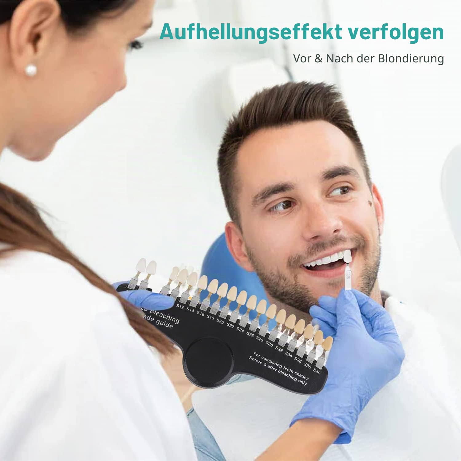 Dental Shade Guide Professionelle 3D R-20 Zahnaufhellung Diagramm mit 20 Farben Zahnschattierungsführung mit Spiegel