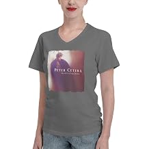 Peter Cetera Women Shirts V Neck Short Cotton Tops T-Shirt Black