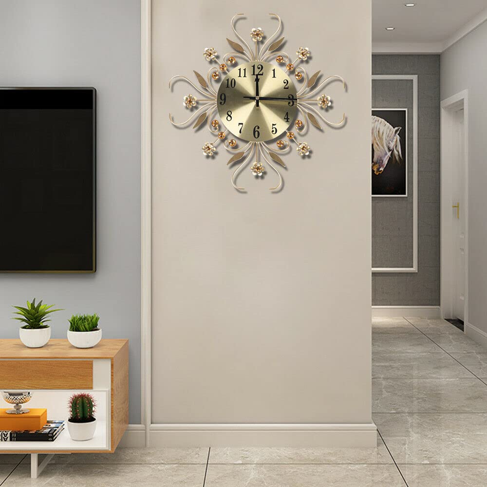 Wandklok, modern design grote wandklok, stille wandklok, unieke decoratieve wandklok voor woonkamer, slaapkamer, studeerkamer en kantoor moderne decoratieve klok (kleur: goud, maat: 60 cm
