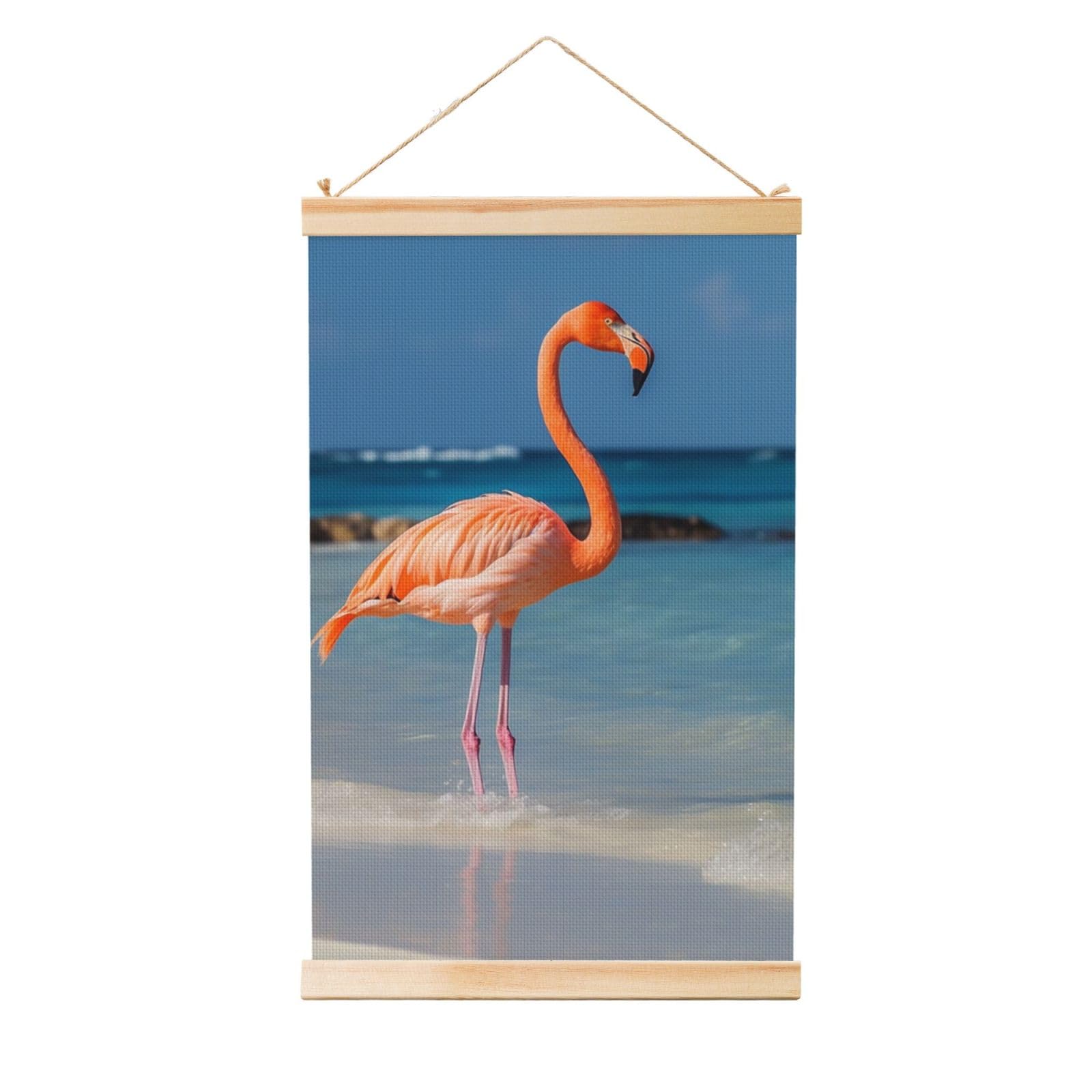 Beach flamingo Poster Wooden Shaft Hanging Poster Wall Hanging Banner Canvas Artwork with Wood Frames 20"x30" Modern Artwork Decor Ready to Hang Wall Art for Home Decor Scroll Painting