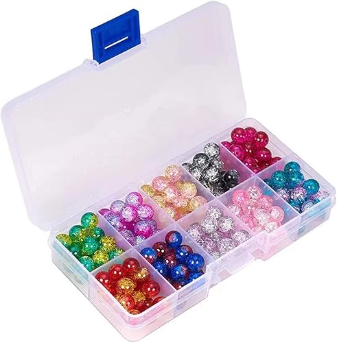Miniatura 6 de 200 cuentas de cristal de 10 colores agrietados de 0.315 in, redondas, hechas a mano, cuentas de cristal para hacer joyas, adornos de árbol de