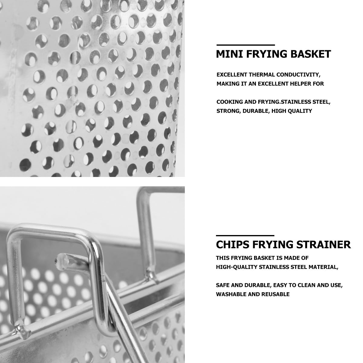 Cesta Cuadrada de Acero Inoxidable para Freír Diseño Resistente y Colador para Escurrir Aceite Adecuado para Freidora y Cocina Doméstica