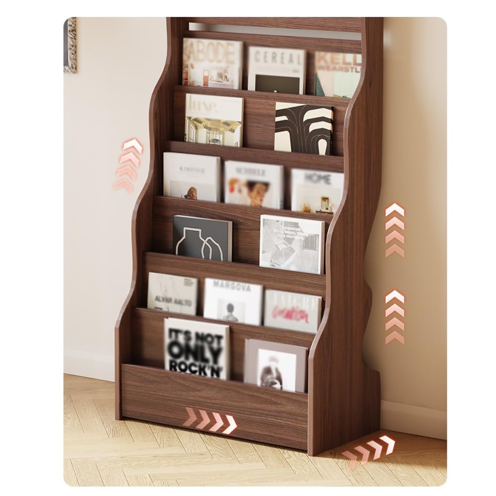 Bodenstehender Zeitschriftenständer Bücherregal Zeitschriftenständer Zeitungsständer Boden Büro Wand Broschüre Lagerung Informationen Display Rack Zeitungsständer(Walnut)