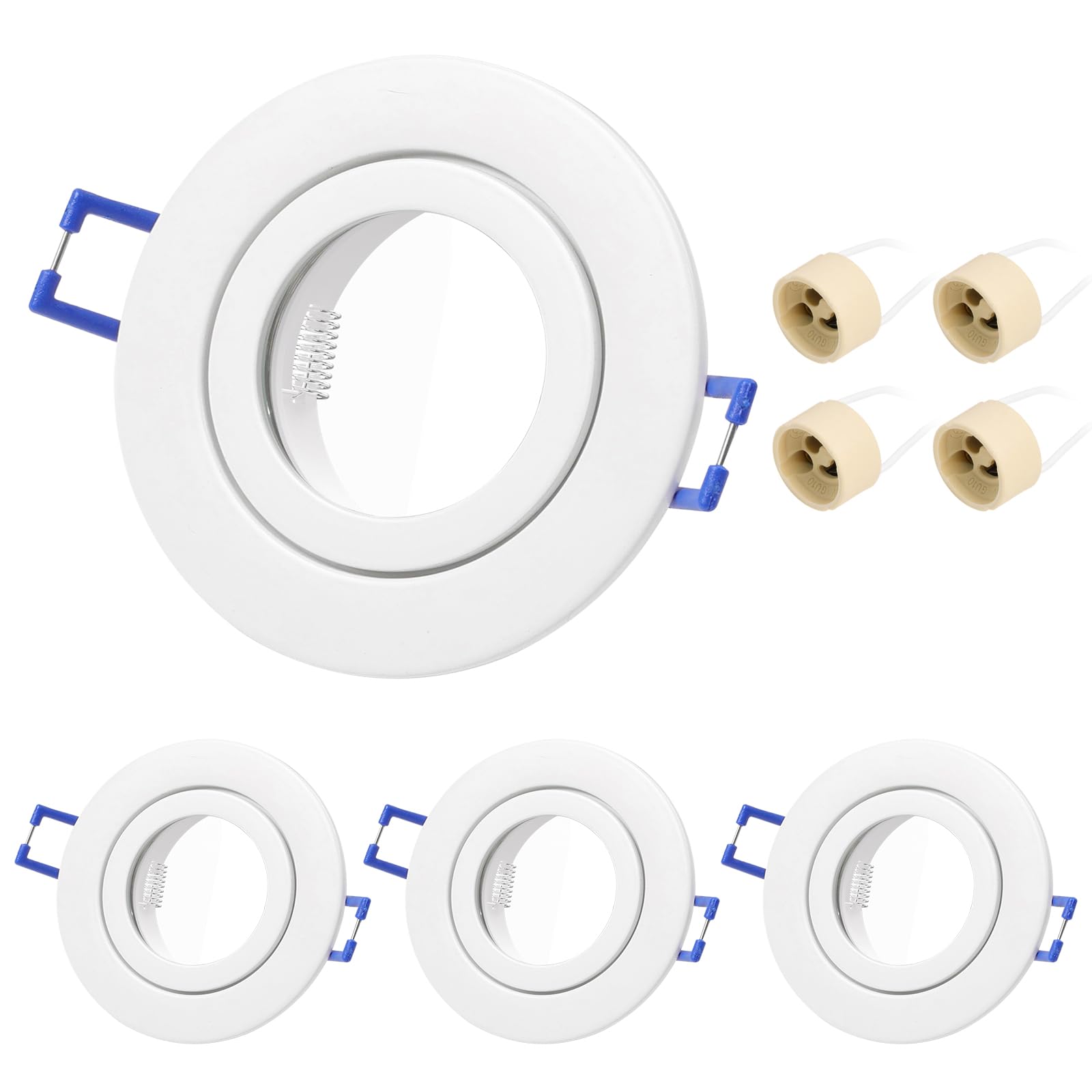 KYOTECH Lot de 4 Spot Encastrable GU10 LED pour Salle de Bain IP44 Spots de plafond 68mm - Cadre Rond Blanc avec Douilles GU10 pour Lampes Halogènes MR16 et Modules LED
