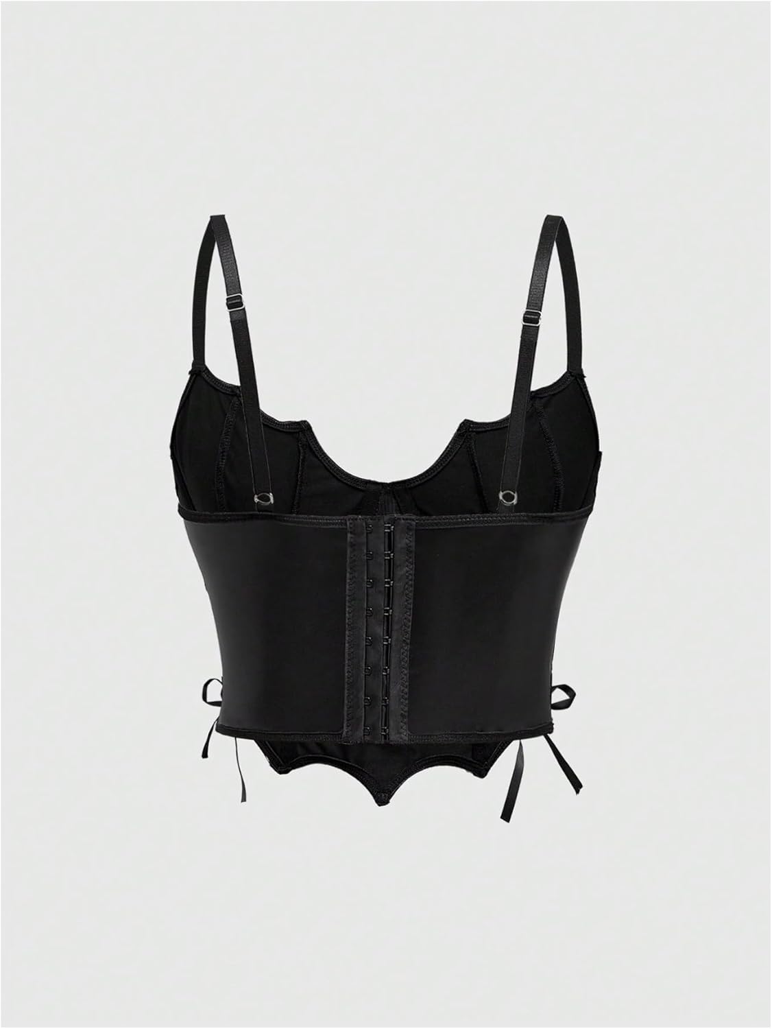 SHENHE Women's Y2k PU Leather Lace Up Spiderweb Lace Gothic Corset Bustier Cami Tank Top - Image 2