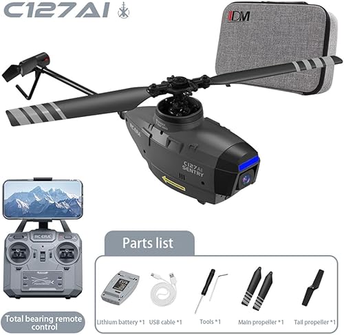 Miniatura 5 de C127AI Black Hornet modelo de helicóptero a control remoto, modelo RC 2.4G 4CH Scout Dron, avión militar sin escobillas de un solo rotor sin