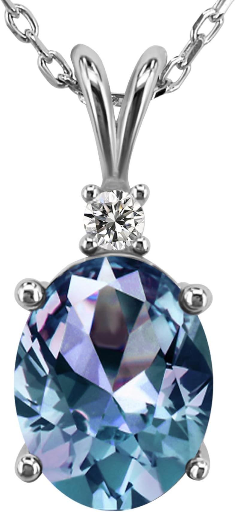 Color Change Alexandrite Necklace 925 Sterling Silver Hypoallergenic Halo Oval Cut Heart Shape Round Cut Solitaire June Birthstone Simulated Created Alexandrite Necklace For Women