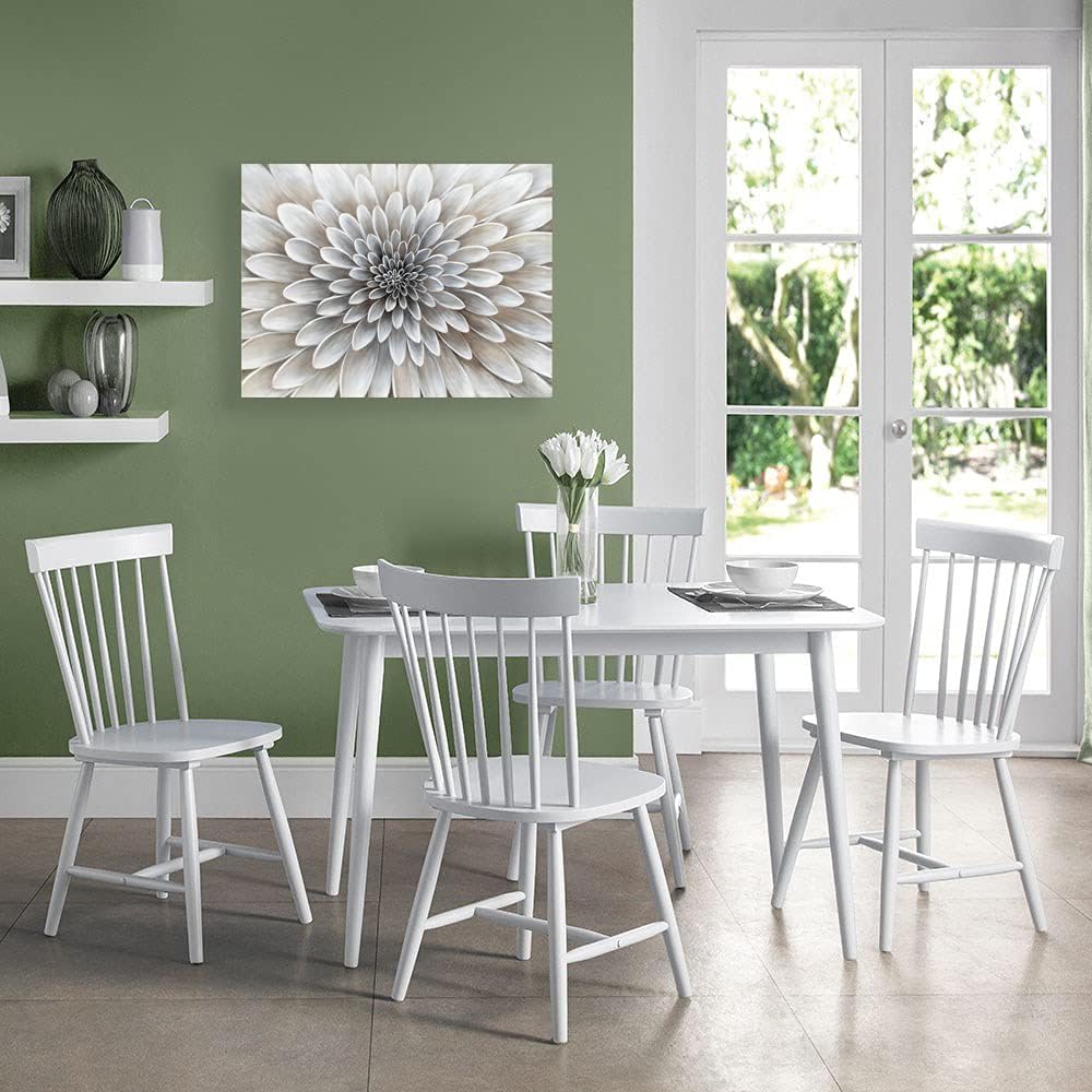 Floral Wall Art in Neutral White Color Modern Abstract Canvas Painting Large Home Decor Framed Boho Artwork Dahlia Flower Picture for Living Room Bathroom Bedroom Home Office