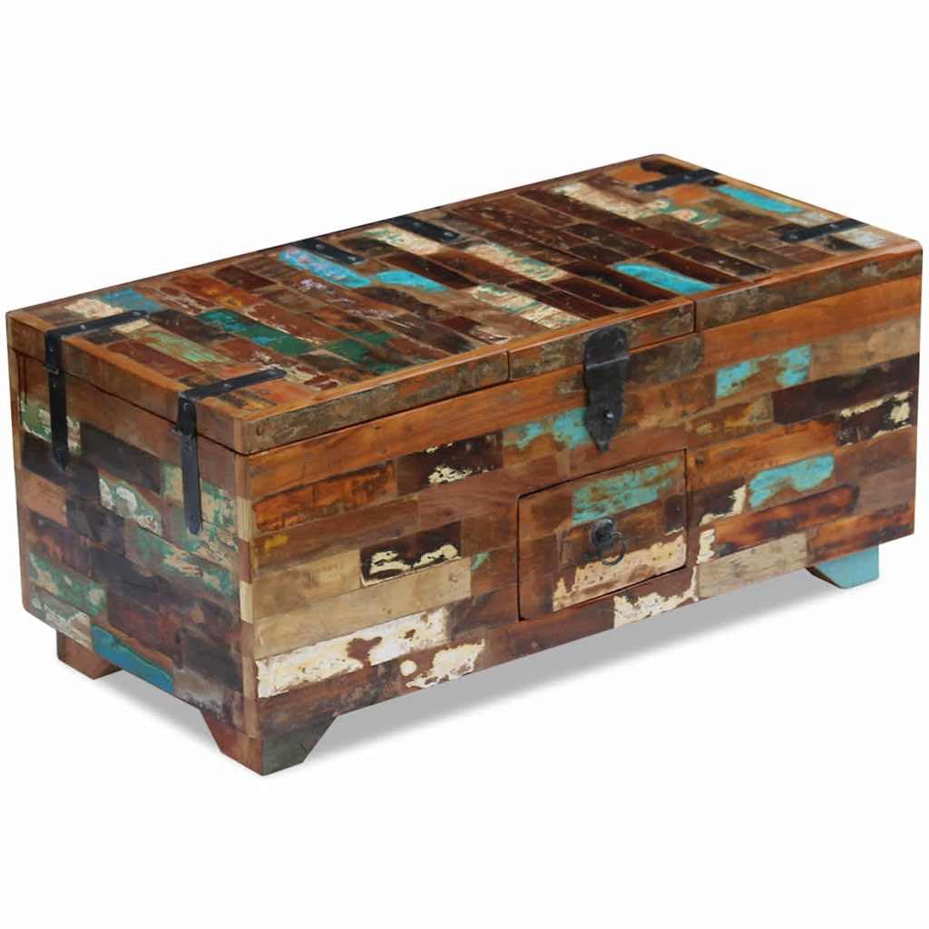 vidaXL Mesa de Centro Cofre Madera Maciza Reciclada 80x40x35 cm 3 Compartimentos