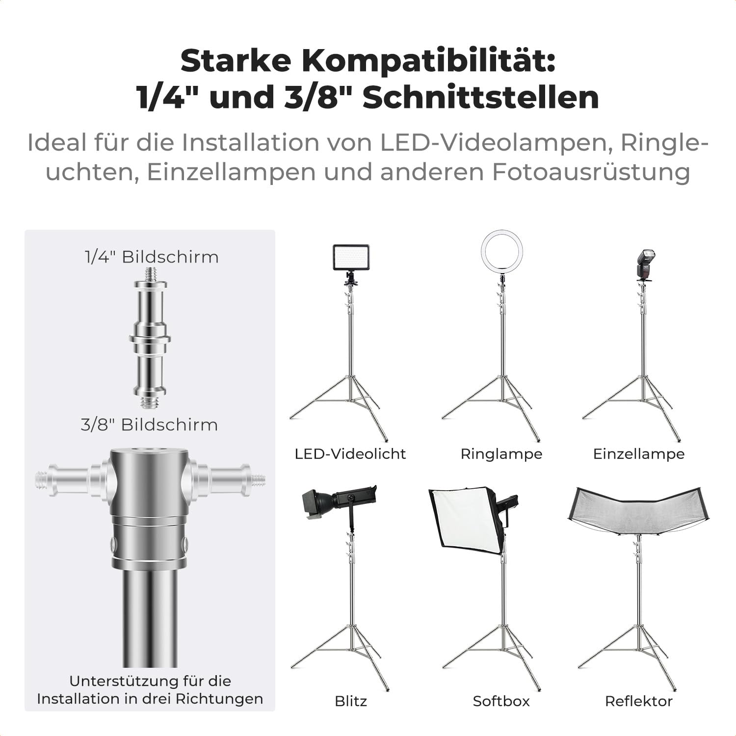 K&F CONCEPT 9.2ft/2.8m Lichtständer Licht Stativ Edelstahl federbelastet | max. Last 22lb/10kg Fotostativ mit stärkeren Rohrverbindungen für Strobe Softbox LED Ringlicht