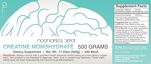 Miniatura 2 de Nootropics Depot Creatina Monohidrato 200 Malla Polvo 17.64 oz