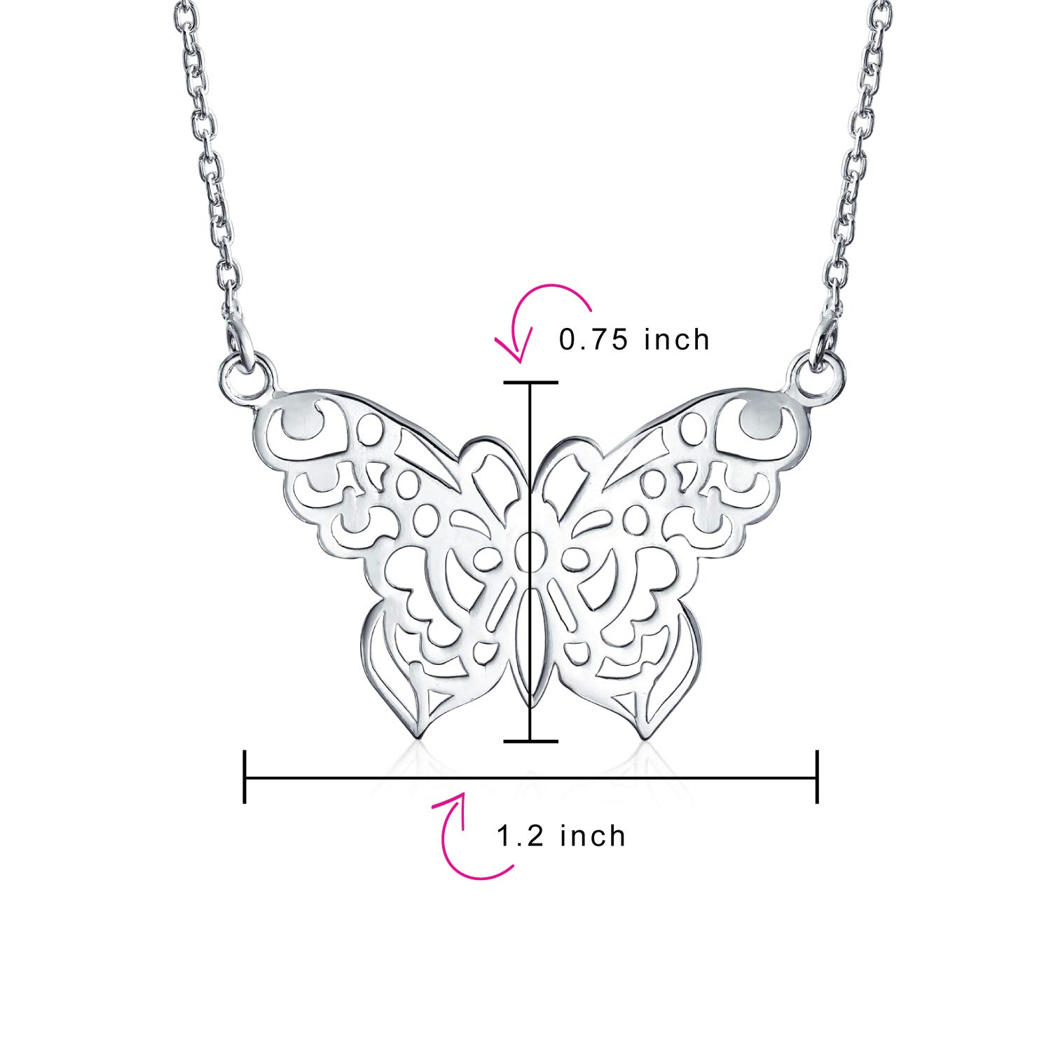 Bling Jewelry Collar Mariposa Grande Recorte Filigrana Collar Llamativo Para Mujer .925 Plata Esterlina 16 Pulgadas