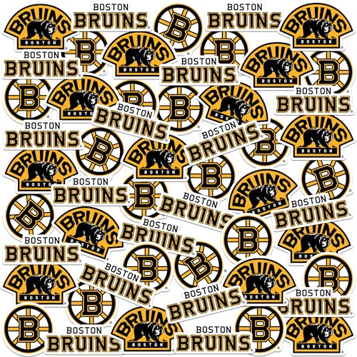 NHL Boston Bruins Logo 50ct Vinyl Large Deluxe Stickers Variety Pack – Officially Licensed Team Logos – Laptop, Water Bottle, Scrapbooking, Tablet, Indoor/Outdoor