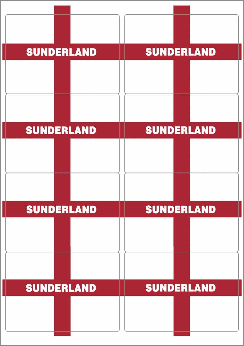 Sunderland England Flag Rectangular Matt Paper Stickers A4 Sheet of 8 (Each Sticker is 99mm x 68mm)