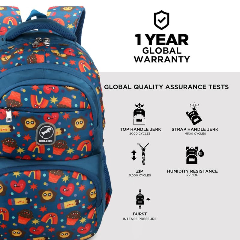 Image of Chris & Kate Premium 32 L Multi-Print School Bag for Boys Girls and Kids Spacious Interiors Casual Backpack Perfect for School, College, Everyday Use Includes Free Stationery Pouch and Rain Dust Cover