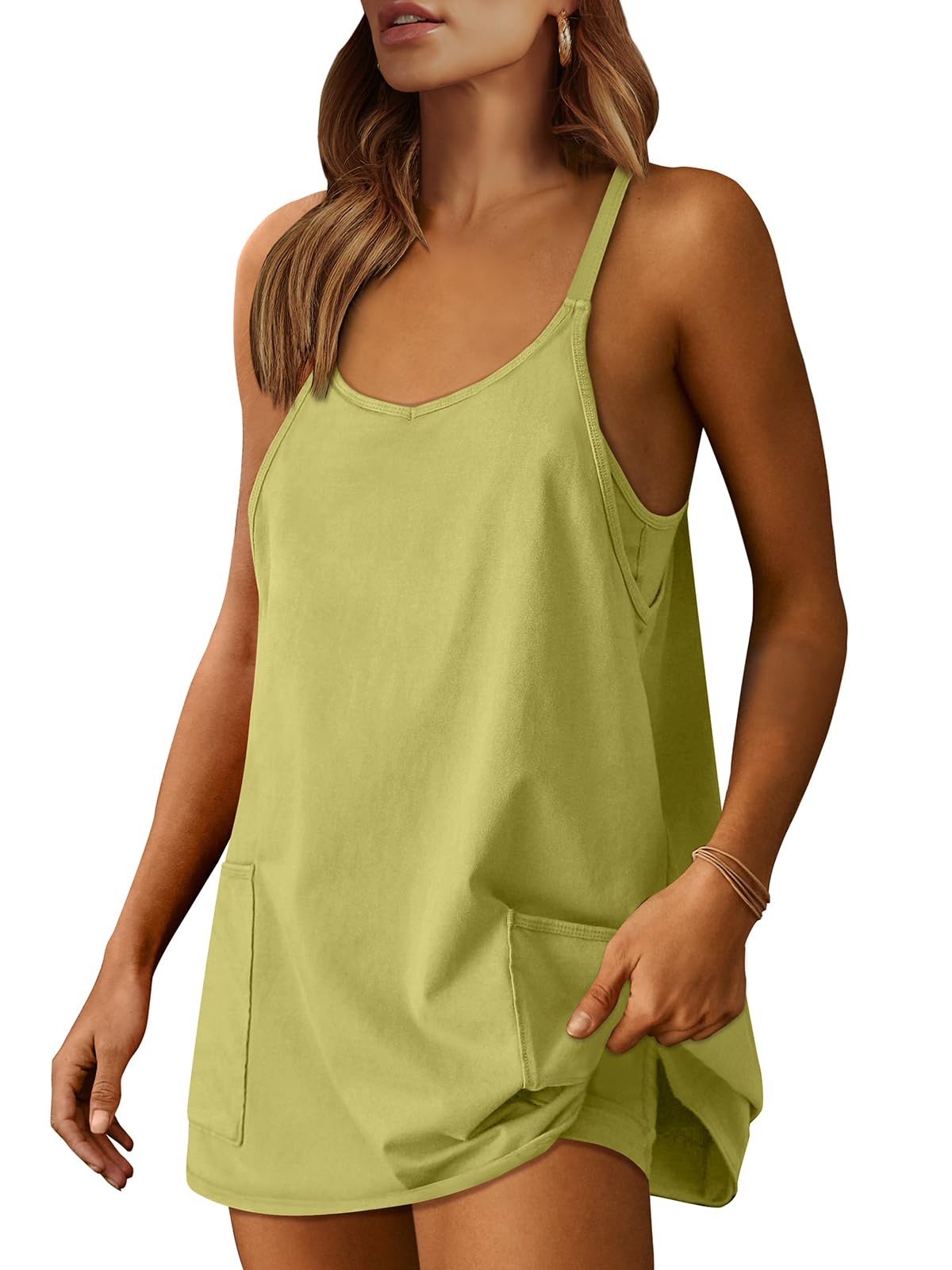 Photo 1 of ***SEE NOTES***ANRABESS Women Athletic Dress Summer Tennis Workout Active Sports Mini Romper Dress Built in Shorts Travel Vacation Clothes Light Green Large