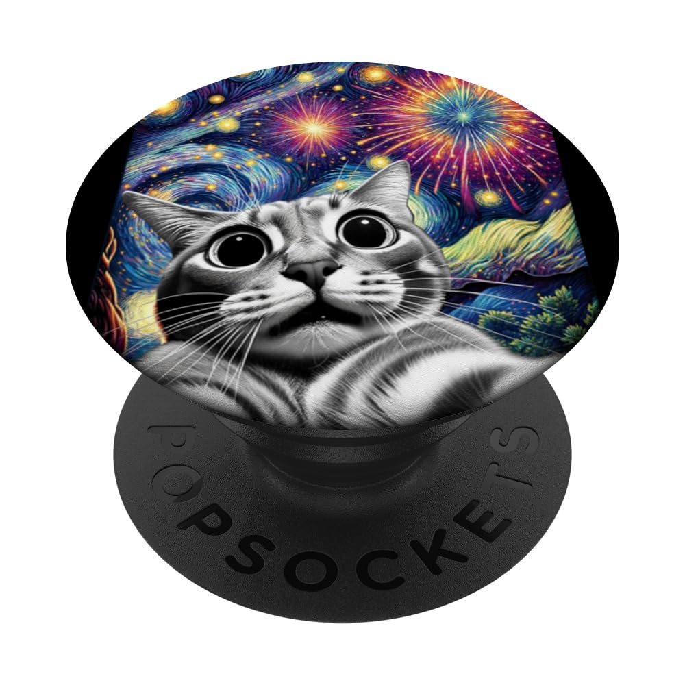 Cat Selfie July 4th Van Gogh Starry Night Fireworks PopSockets Standard PopGrip