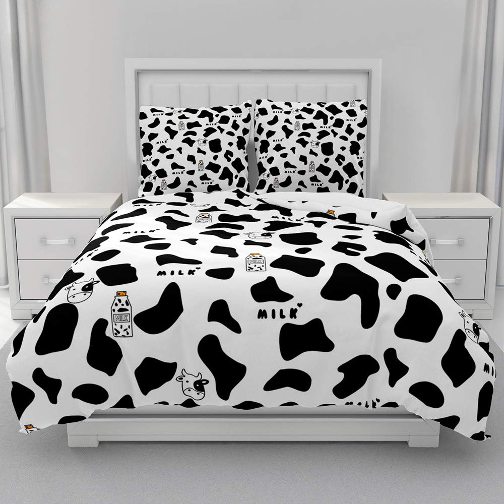 Parure de lit vaches 3D housse de couette 220x240 microfibre et 2 taies d'oreiller 65x65