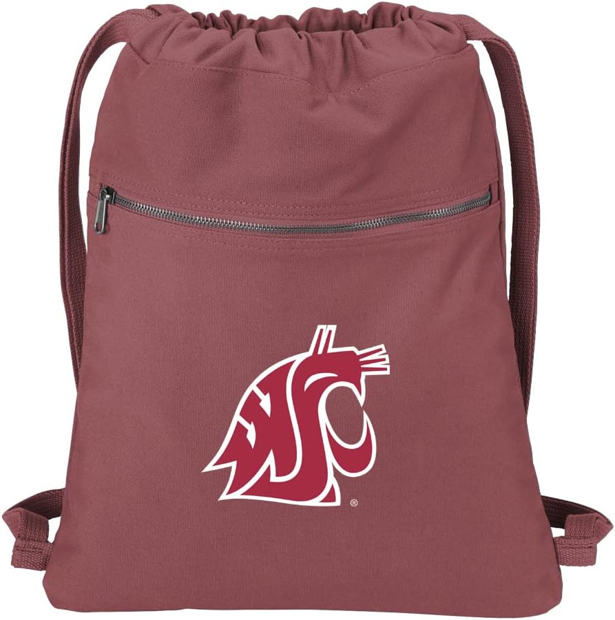 Broad Bay Washington State Drawstring Backpack CANVAS Washington State University Cinch Pack (Red)