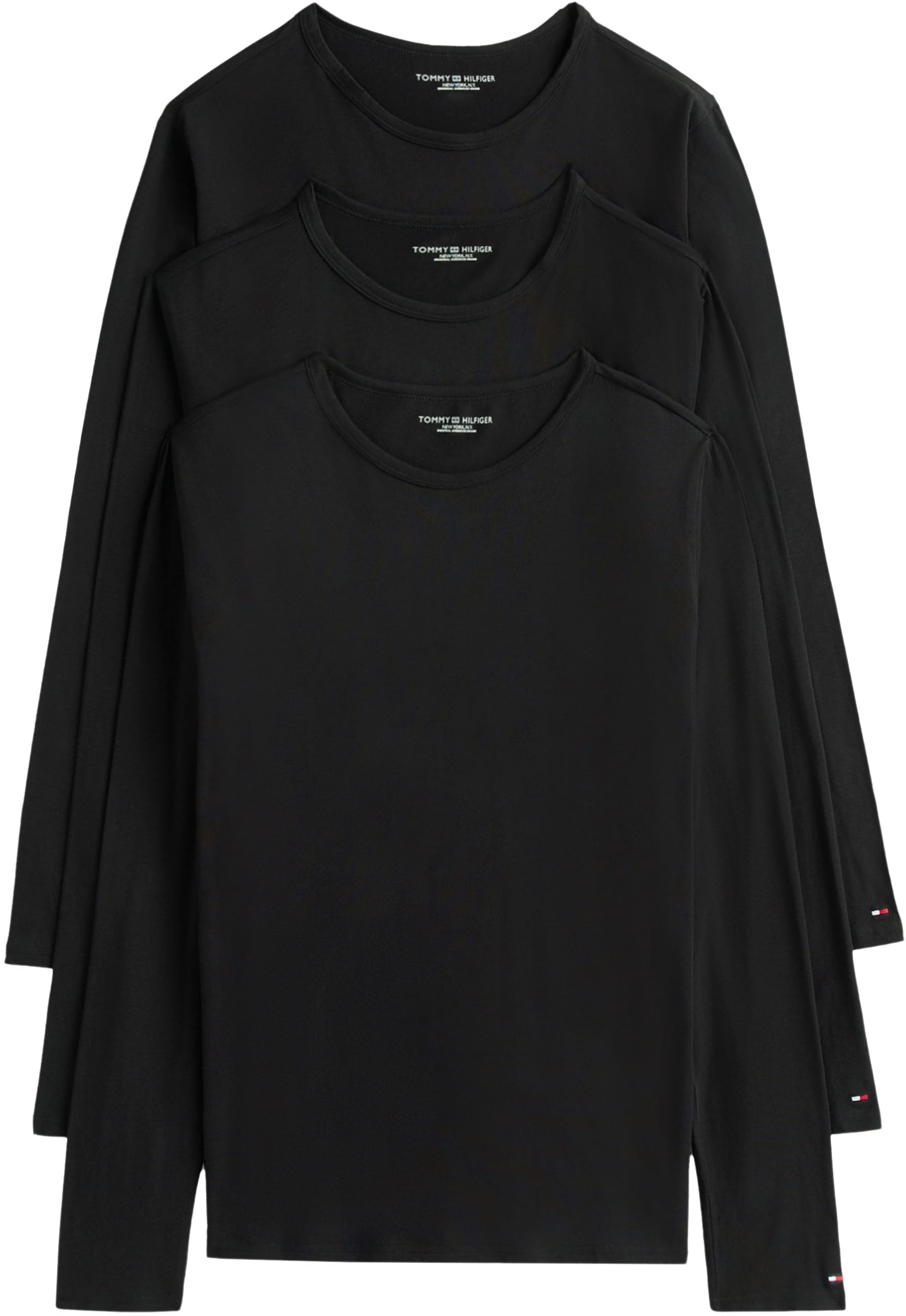 Tommy Hilfiger Magliette Maniche Lunghe Uomo Confezione da 3 Basic, Nero (Black/​Black/​Black), XXL