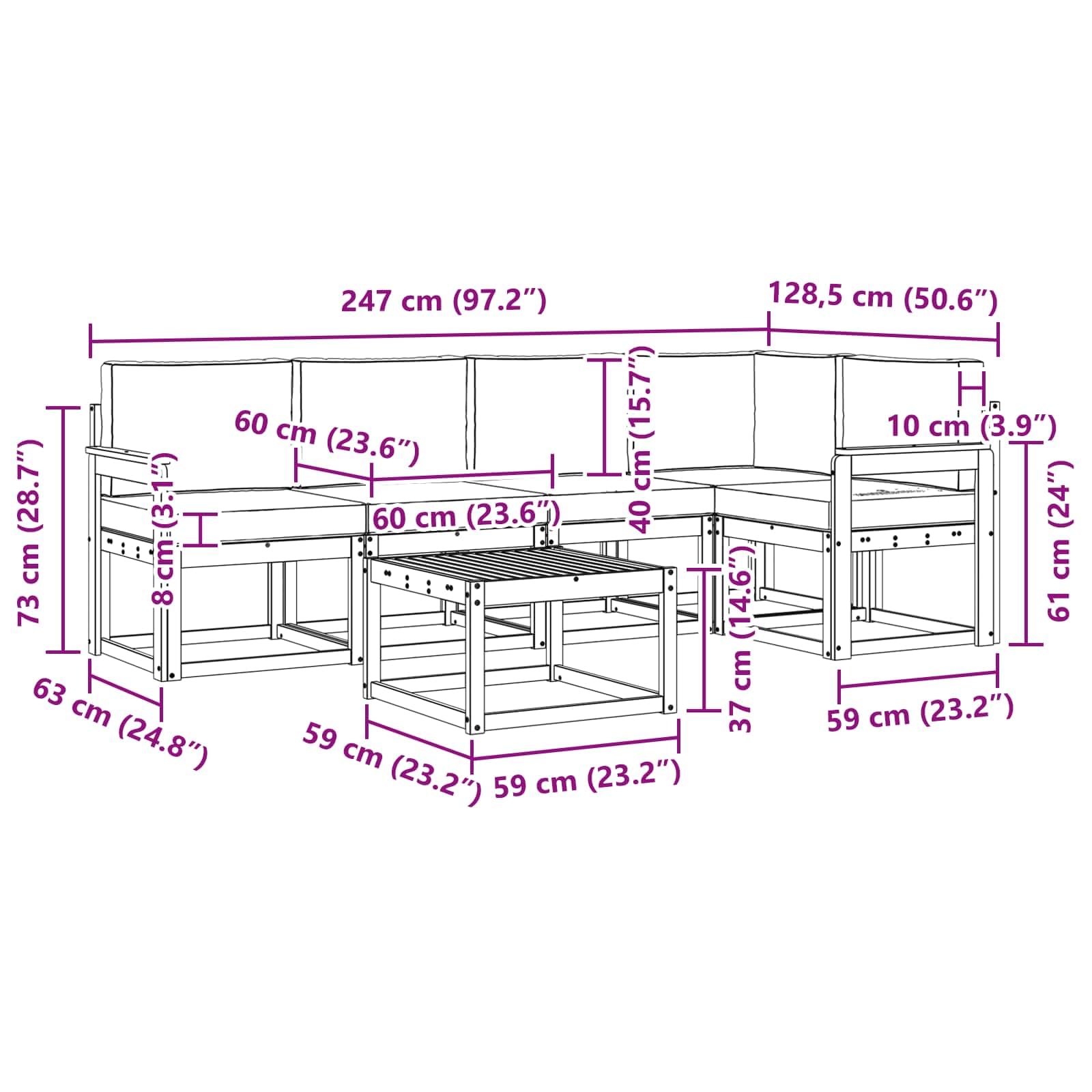 Gartenmöbelgarnitur 6-teilig aus massivem Akazienholz in Weiß und Creme wetterfestes Outdoor-Set für Terrasse, Balkon und Garten mit Tisch, Sofas, Armlehnen, Sitz- und Rückenkissen