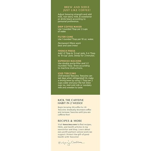 Miniatura 3 de Teeccino Achicoria Café Alternativa  Chocolaté  Café de hierbas molido que es prebiótico sin cafeína y sin ácidos tostado oscuro 11 onzas