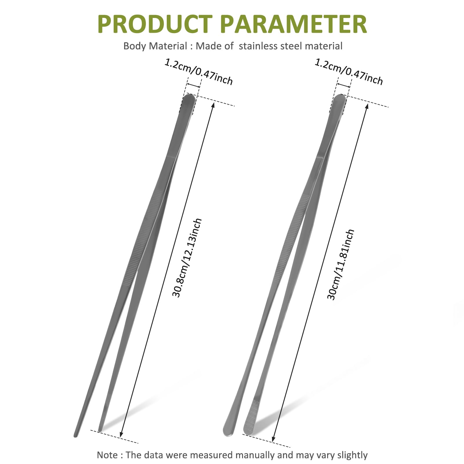 2 Pcs Fine Tweezer Tongs 12 Inches Kitchen Cooking Tongs Stainless Steel Food Tweezers Professional for BBQ Baking Serving Cleaning