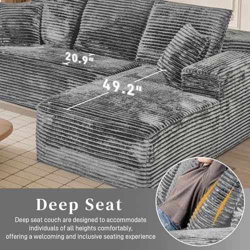 Image of 108 inch Boneless Couches for Living Room, L Shaped Comfy Cloud Modular Sectional Memory Foam Deep Seat Boneless Couch, No Assembly Required Boneless Sofa for Living Room with Right Facing Chaise, Grey