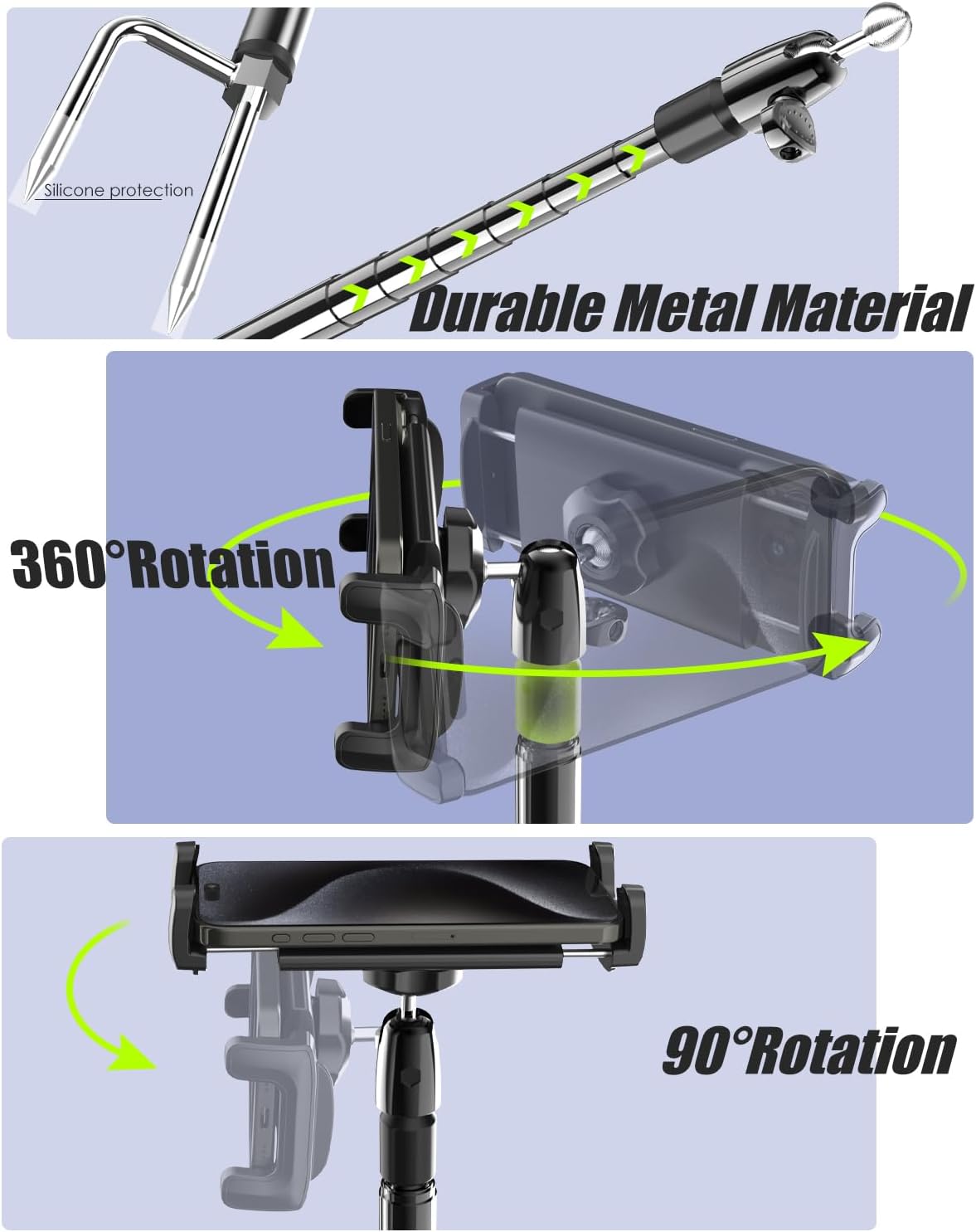 Golf Monopod & Tripod with Ground Spike Stakes, 57" Metal Pole Golf Phone Holder for Training Aid, Record Swing, Golf Selfie Stick Tripod for iPad Pro 12.9 Air Mini, iPhone16 15 14