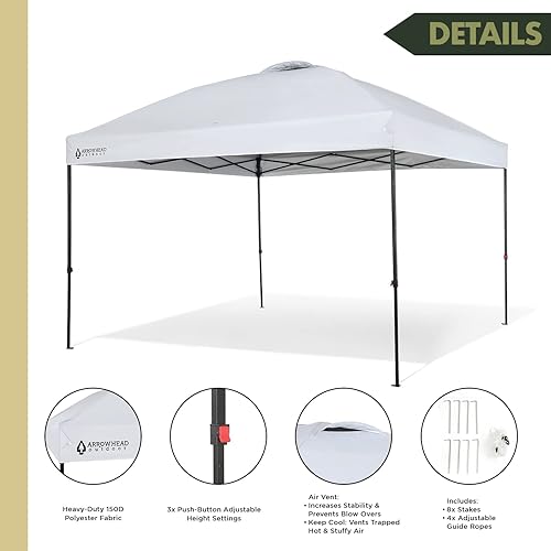 Miniatura 2 de ARROWHEAD OUTDOOR Toldo desplegable de 12 x 12 pies y refugio instantáneo, fácil instalación para una persona, construcción de tela 150D resistente