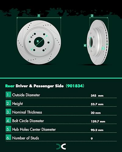 Miniatura 83 de SCITOO Juego de 2 frenos de freno ranurados traseros para Chrysler Town & Country, 08-16 para Dodge Grand Caravan, 09-13 para Dodge Journey, 12-15
