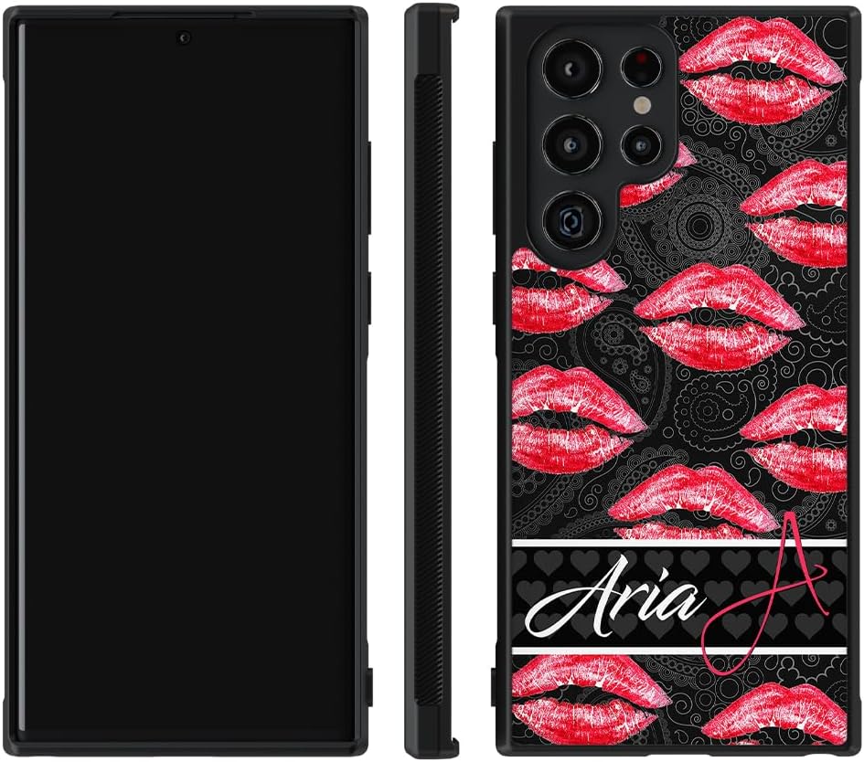 Red Lips Mouth Personalized Black Rubber Phone Case Compatible With Samsung Galaxy S25 S25+ S25 Ultra S24 S24+ S24 Ultra S24FE, S23 FE S23+ Ultra S22 S22+