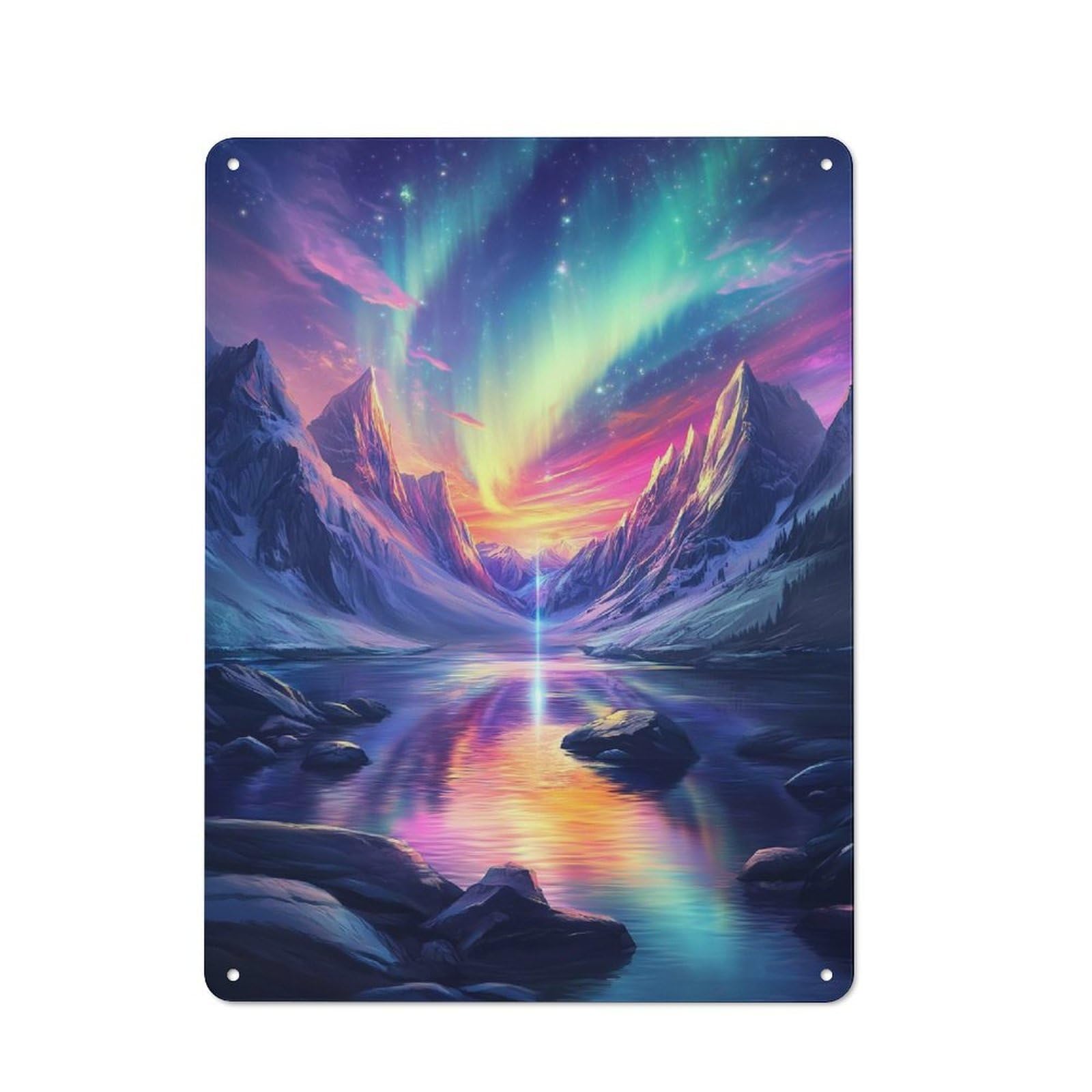 Junmoney Style-16 Metal Plaque 40X30cm With Space Aurora Borealis Mountain For Hallway Wall, Rustic Decor, A Metal Wall Feature For Hallways And Entrance Areas
