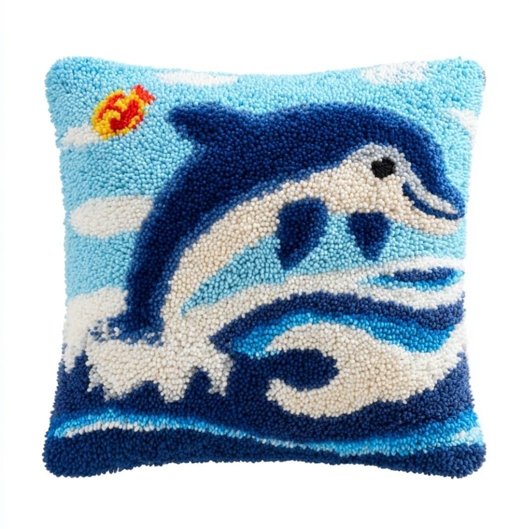 Taxpy DIY Latch Hook Pillow Kit Dolphin 17X17 Inch