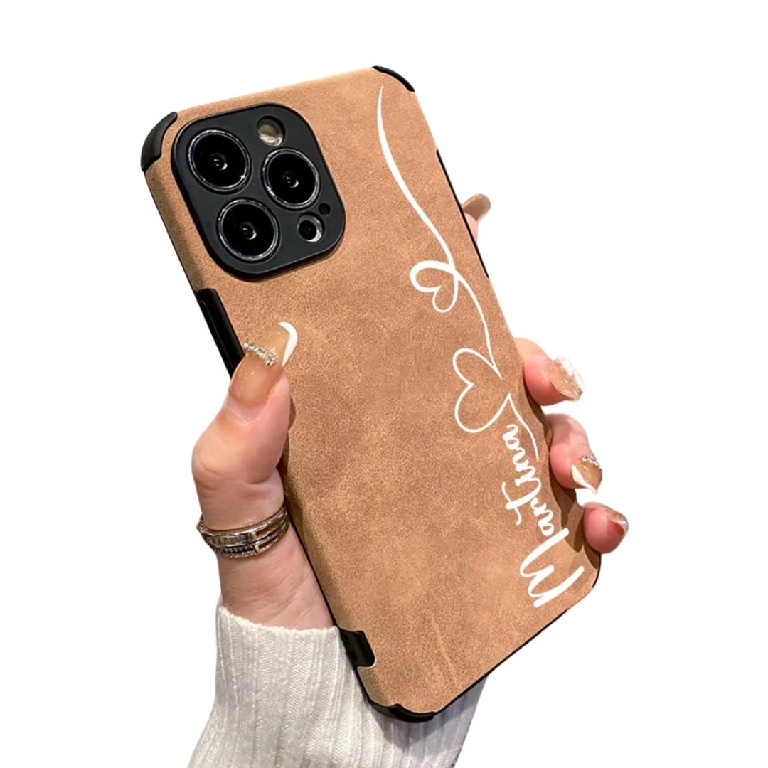 Custom Name Phone Case for iPhone 14 Pro Max - Beautiful Line With Heart Phone Case - Custom Leather Phone Case - Custom Name Case For iPhone 14,13,12,11 Pro Max,X,XS,XR,7,8 Plus - Shockproof Case.