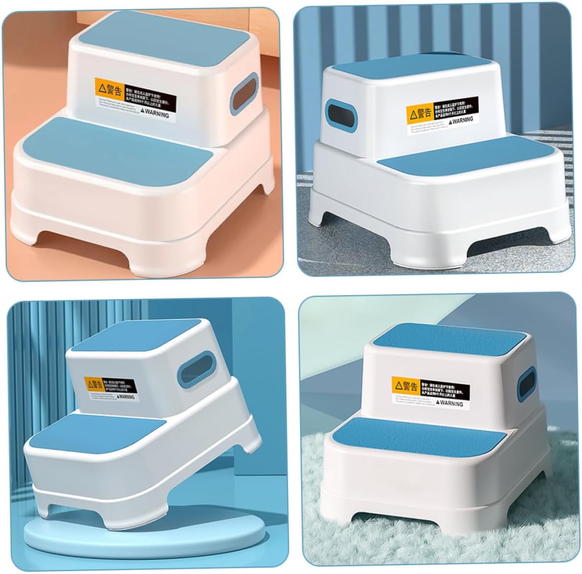 Step Stool for Bathroom and Kitchen, Non-Slip Toilet Stool with Peacock Blue Abs Plastic, Safety Training Footstool for Boys